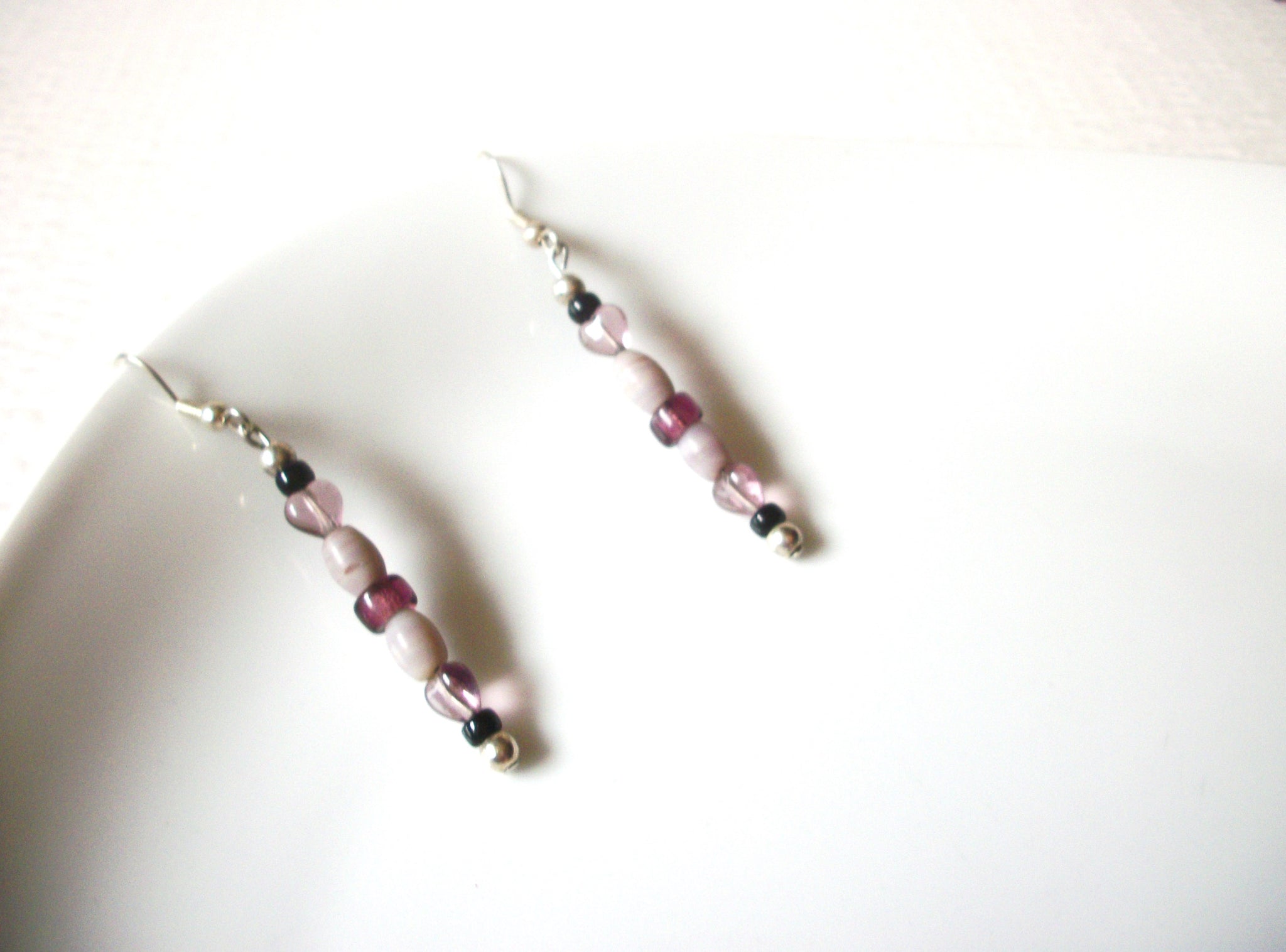 Vintage Pale Plum Black Glass Earrings 121216