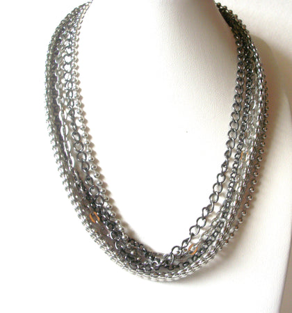 Retro Silver Tones Links Multi Strand Necklace 93017
