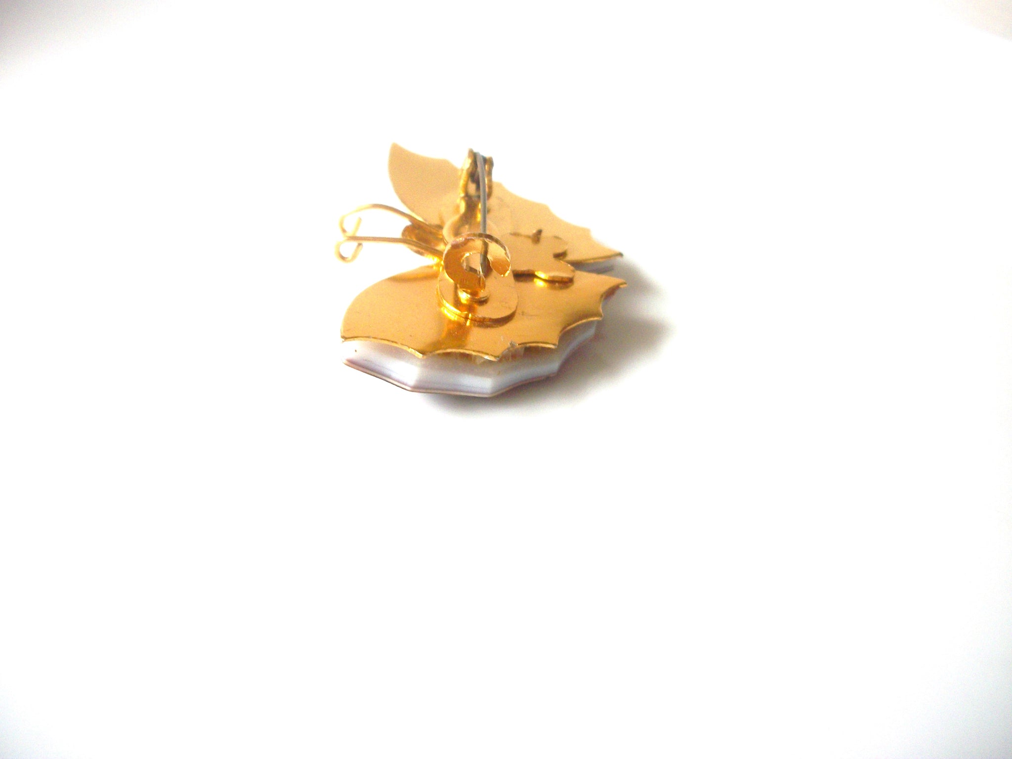 Vintage Insect Butterfly Moth Shell Wings Brooch Pin 91617