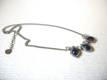 Vintage NM Silver Toned Blue Clear Rhinestone Necklace 122916