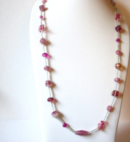 Vintage ALI KHAN Silver Toned Pink Glass 36" Necklace 123016