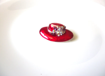 Retro Red Hat Rhinestone Brooch Pin 122020