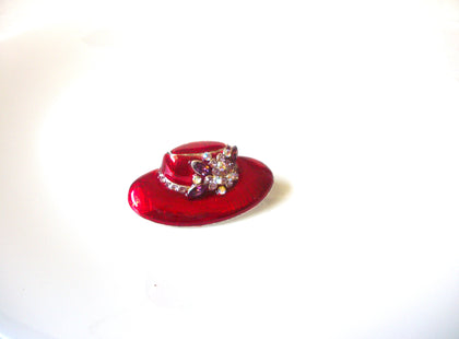 Retro Red Hat Rhinestone Brooch Pin 122020