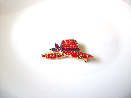 MONET Retro Red Rhinestone Hat Brooch Pin 122020
