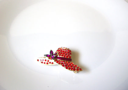 MONET Retro Red Rhinestone Hat Brooch Pin 122020