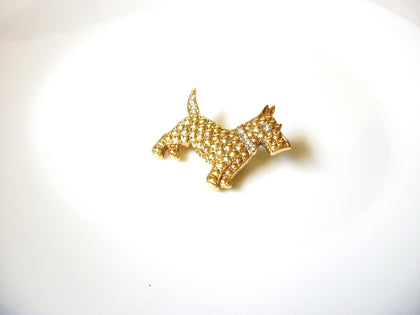 Retro Gold Toned Clear Rhinestone Schnauzer Dog Brooch Pin 122020