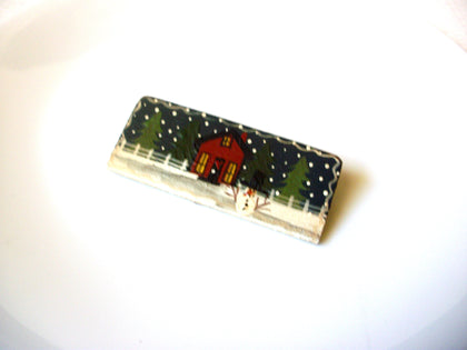 Vintage Hand Painted Winter Scene Snowman Brooch Pin 122120