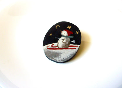 Vintage Hand Painted Snowman Brooch Pin 122120