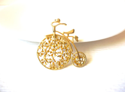 Vintage Gold Toned Clear Rhinestone Tandem Bike Brooch Pin 122120