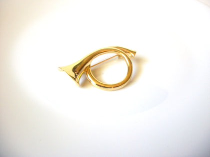 Vintage Gold Toned French Horn Brooch Pin 122120