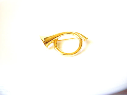 Vintage Gold Toned French Horn Brooch Pin 122120