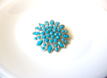 Retro Silver Blue Floral Burst Brooch Pin 122120