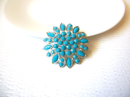 Retro Silver Blue Floral Burst Brooch Pin 122120