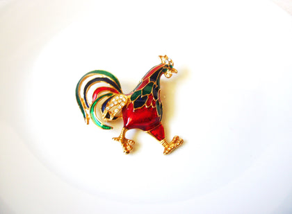 Retro Colorful Rhinestone Rooster Brooch Pin 122120