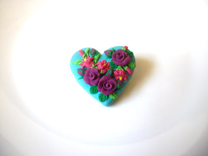 Vintage Hand Crafted 1993 Heart Roses Brooch Pin 122120