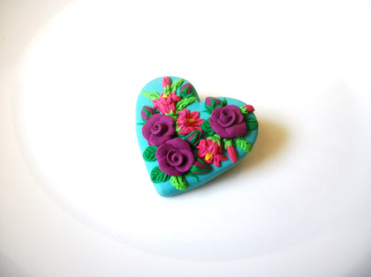 Vintage Hand Crafted 1993 Heart Roses Brooch Pin 122120
