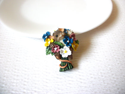 Vintage Hand Molded Flower Squirrel Brooch Pin 122120
