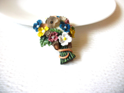Vintage Hand Molded Flower Squirrel Brooch Pin 122120