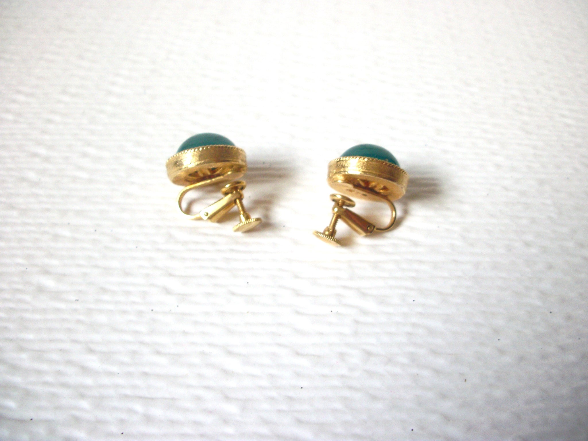 Gold Toned Green Vintage 1950s Clip On Earrings 122120