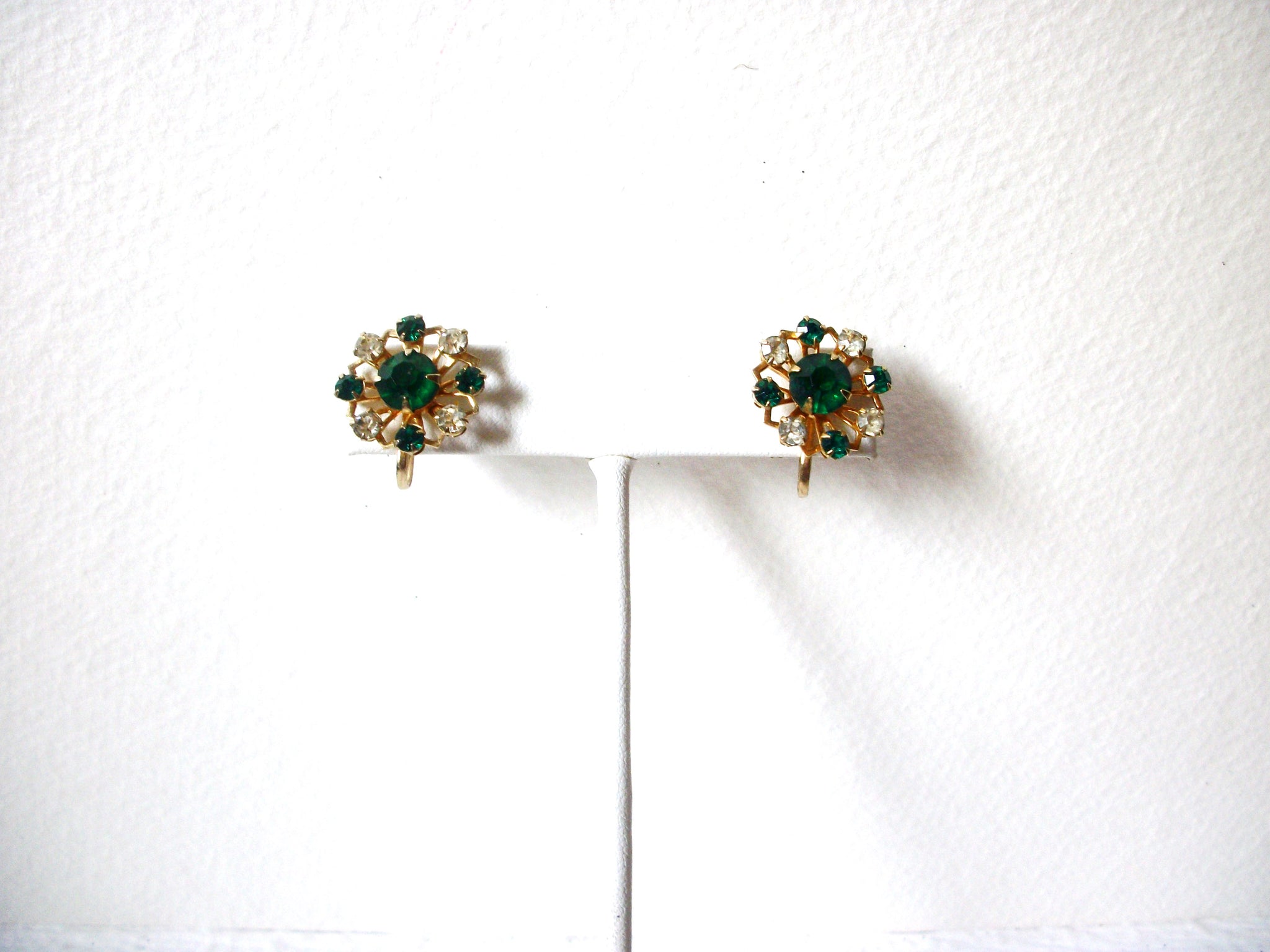 CORO Gold Toned Emerald Clear Prong Set Earrings 122120