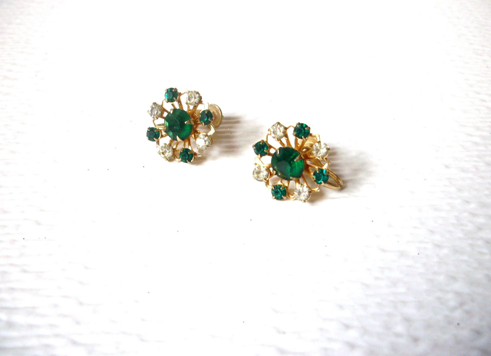 CORO Gold Toned Emerald Clear Prong Set Earrings 122120