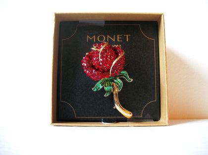 MONET Red Rhinestone Rose Gift For Her Flower Pin 122220