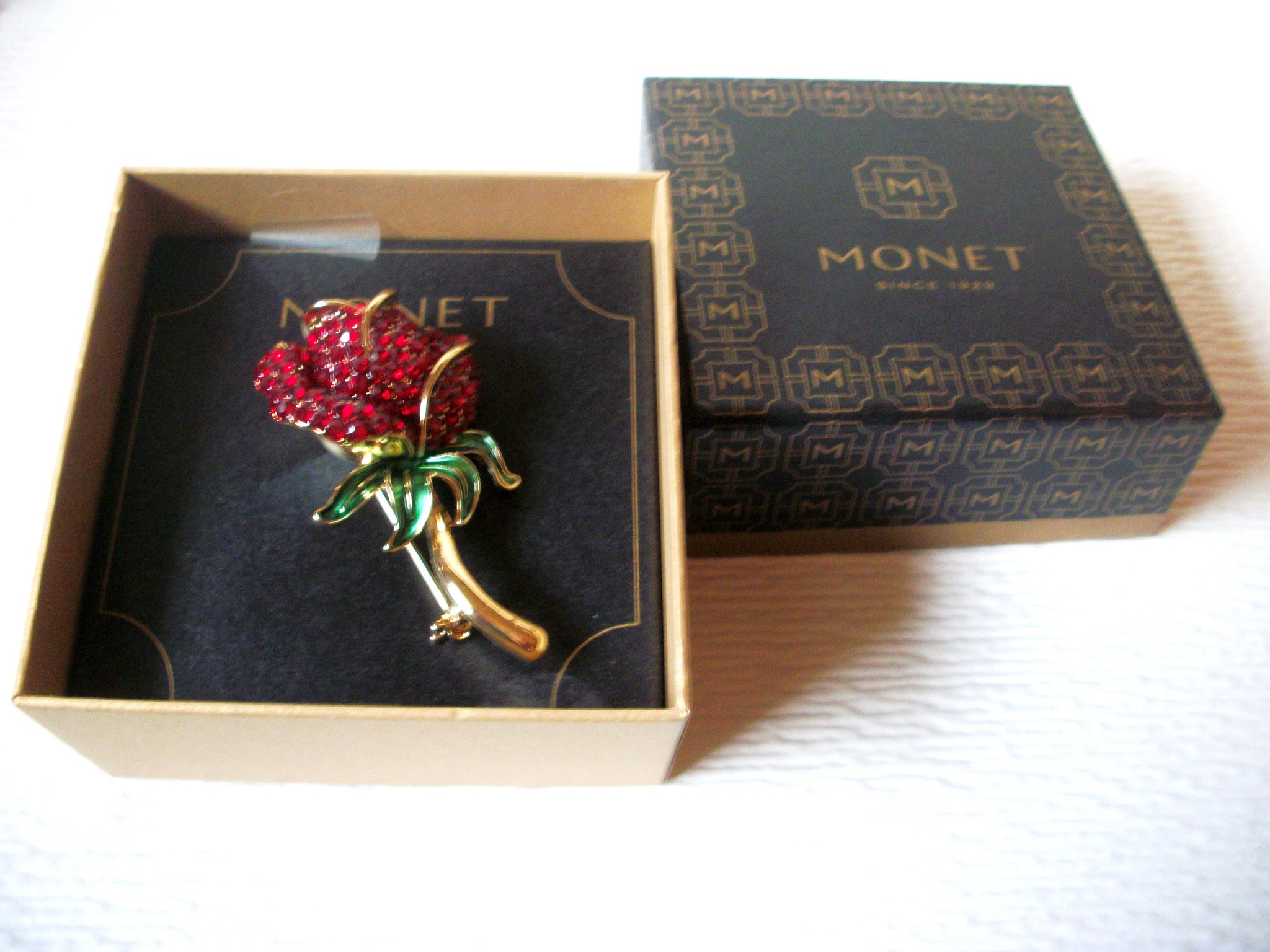 MONET Red Rhinestone Rose Gift For Her Flower Pin 122220