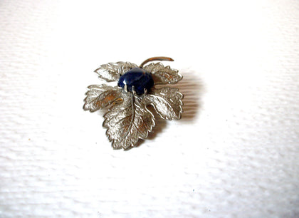 Silver Toned Leaf LAPIS Semi Precious Raindrop Vintage Brooch Pin 122220
