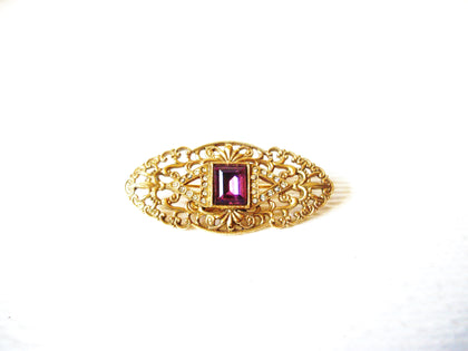 Gold Toned Scroll Work Amethyst Brooch Pin 122220