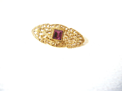 Gold Toned Scroll Work Amethyst Brooch Pin 122220
