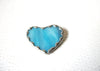 Frosted Blue Glass Silver Toned Vintage Heart Brooch Pin 122220