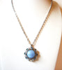 AVON Vintage Blue Moon Stone Iridescent Rhinestone Pendant Retro Necklace 122320