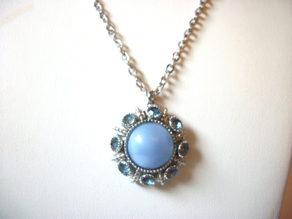 AVON Vintage Blue Moon Stone Iridescent Rhinestone Pendant Retro Necklace 122320