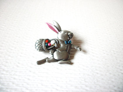 JJ Stamped Pewter Bunny Easter Vintage Brooch Pin 122320