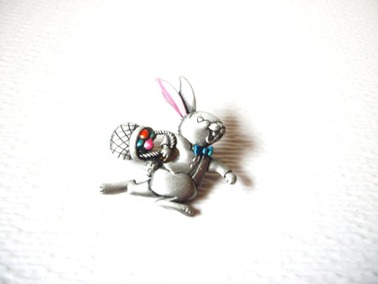 JJ Stamped Pewter Bunny Easter Vintage Brooch Pin 122320