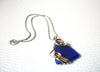 JAPAN 1950s Wire Wrapped Blue Frosted Glass Pendant Necklace 122320