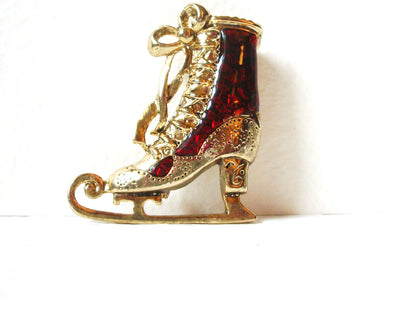 Christmas Ice Skating Shoe Vintage Brooch Pin 122320