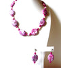 Pink Jasper Mosaic Beads Polished Necklace Earrings Set 122620