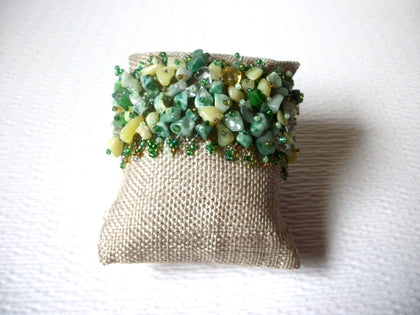 Hand Made Green Yellow Aventurine Agate Lemon Jasper Semi Precious Wide Bracelet 122420