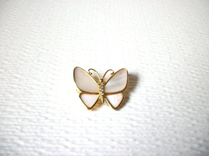 Gold Toned Frosted Glass MOP Butterfly Retro Brooch Pin 122420
