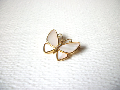 Gold Toned Frosted Glass MOP Butterfly Retro Brooch Pin 122420