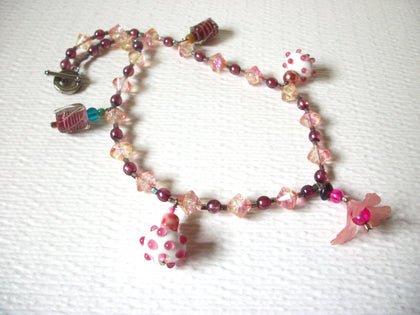 Hand Made Pink White Czech Glass Murano Lamp Work Necklace 122420