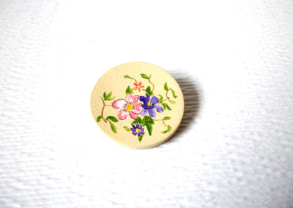 Vintage Hand Painted Flower Wood Brooch Pin 122420