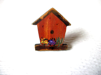 Vintage Hand Painted Wood Bird House Brooch Pin 122420