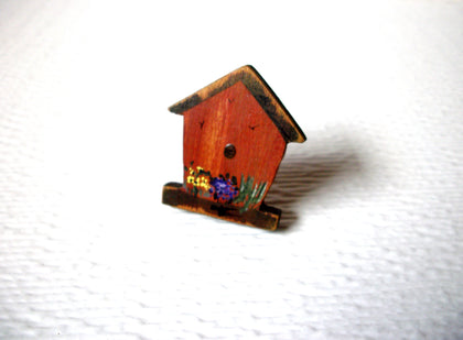 Vintage Hand Painted Wood Bird House Brooch Pin 122420