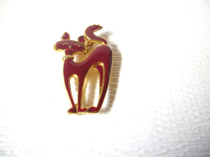 Vintage Sassy Gold Toned Maroon Cat Brooch Pin 122420