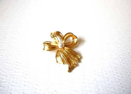 AVON Vintage Ribbon Faux Pearl Brooch Pin 122620