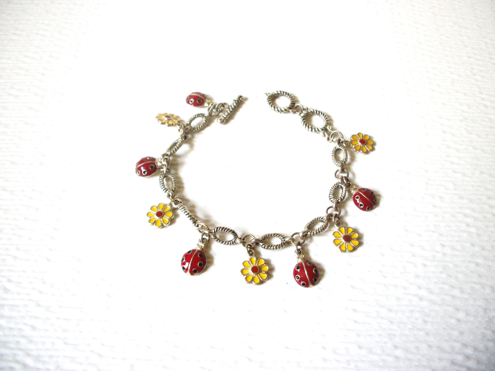 Ladybug Daisy Flower Chain Vintage Bracelet 122620