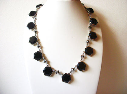 Vintage WH BM Stamped Silver Toned Black Necklace 122520