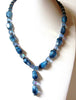 Retro Chunky Blue Czech Glass Tassel Necklace 122520